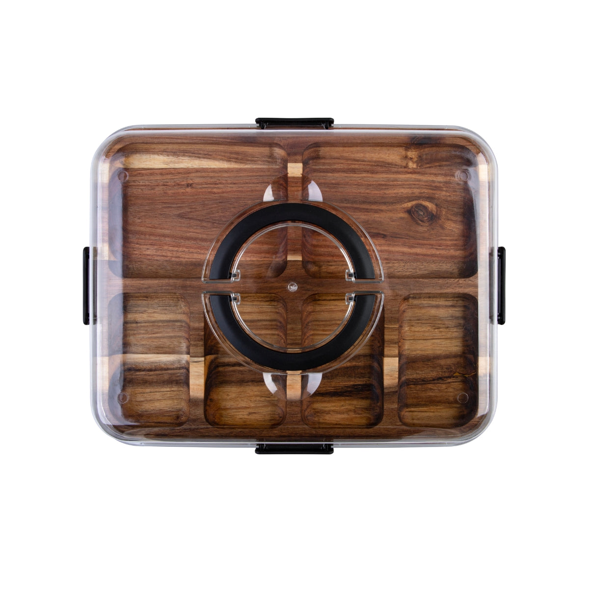 Acacia Wood 6 Compartment Rectangular Grazing Platter With Lid - Image 2