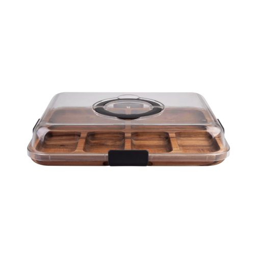 Acacia Wood 6 Compartment Rectangular Grazing Platter With Lid