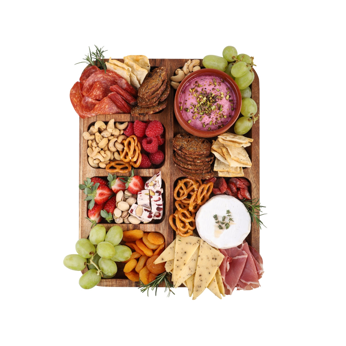 Acacia Wood 6 Compartment Rectangular Grazing Platter With Lid - Image 6