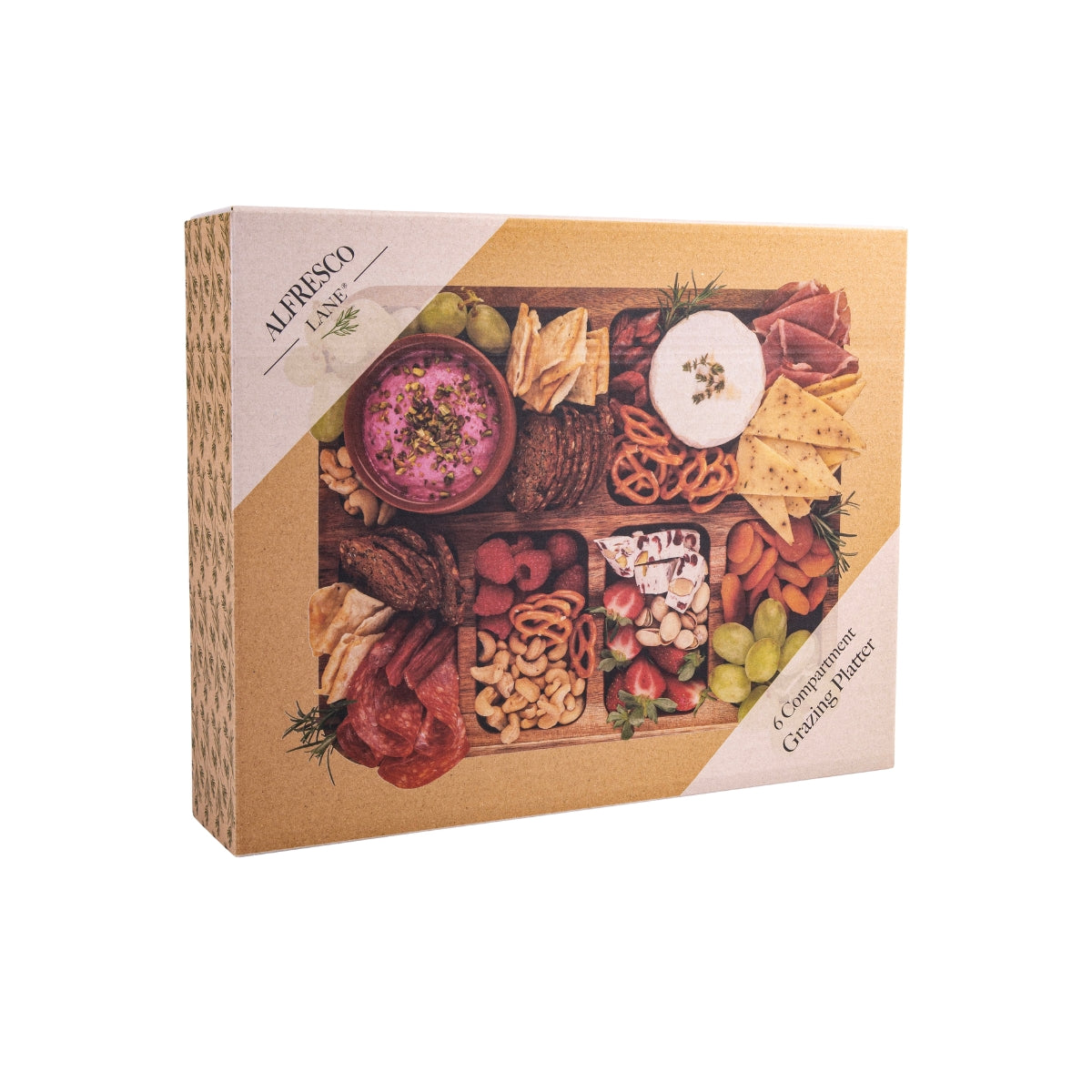 Acacia Wood 6 Compartment Rectangular Grazing Platter With Lid - Image 7