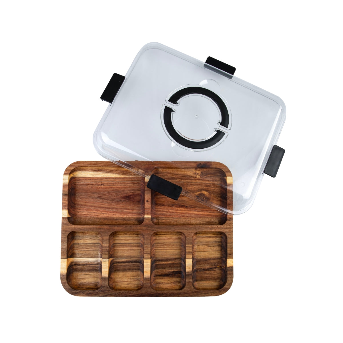 Acacia Wood 6 Compartment Rectangular Grazing Platter With Lid - Image 5
