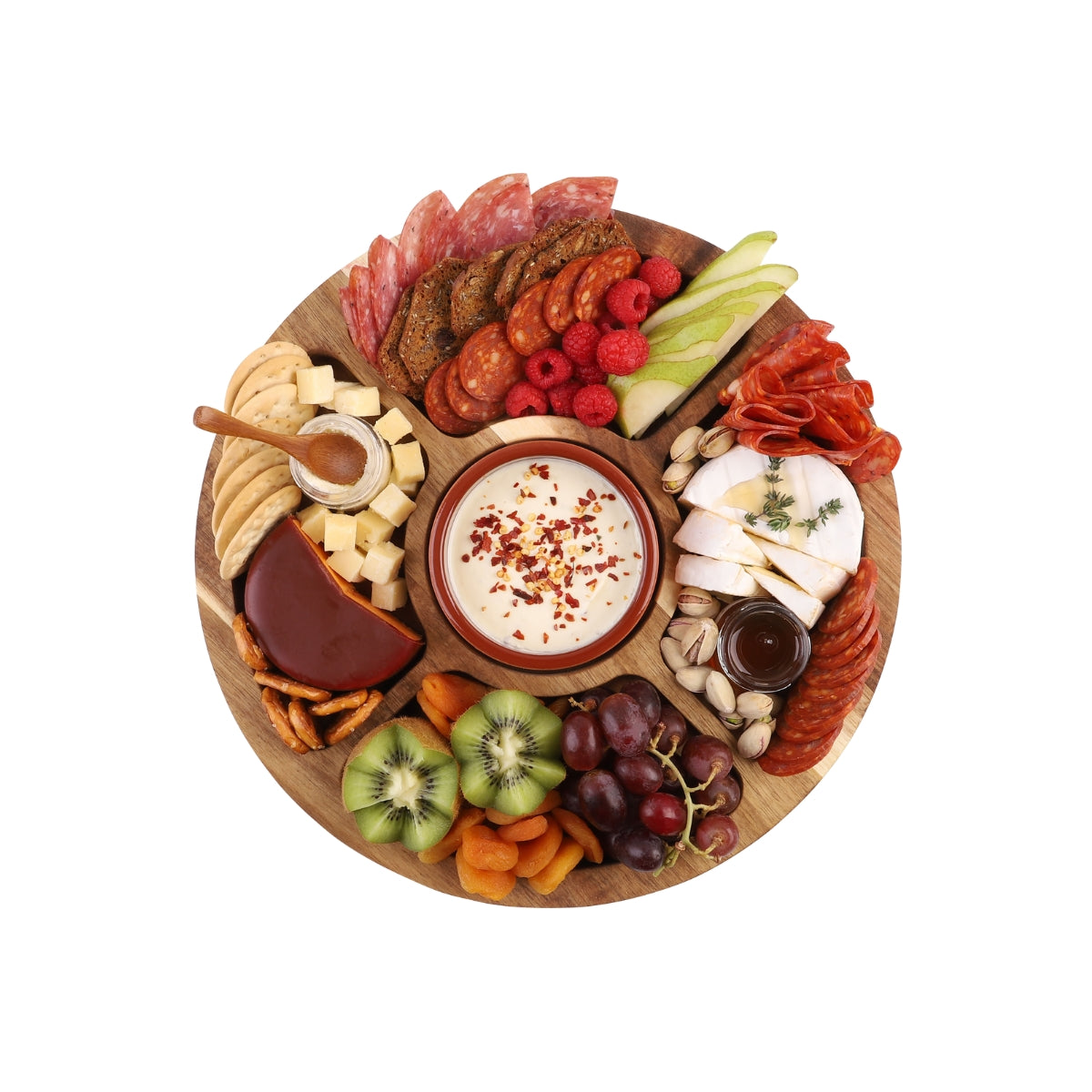 Acacia Wood 5 Compartment Round Grazing Platter With Lid - Image 6