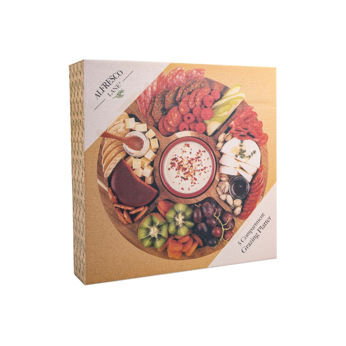 Acacia Wood 5 Compartment Round Grazing Platter With Lid - Image 7