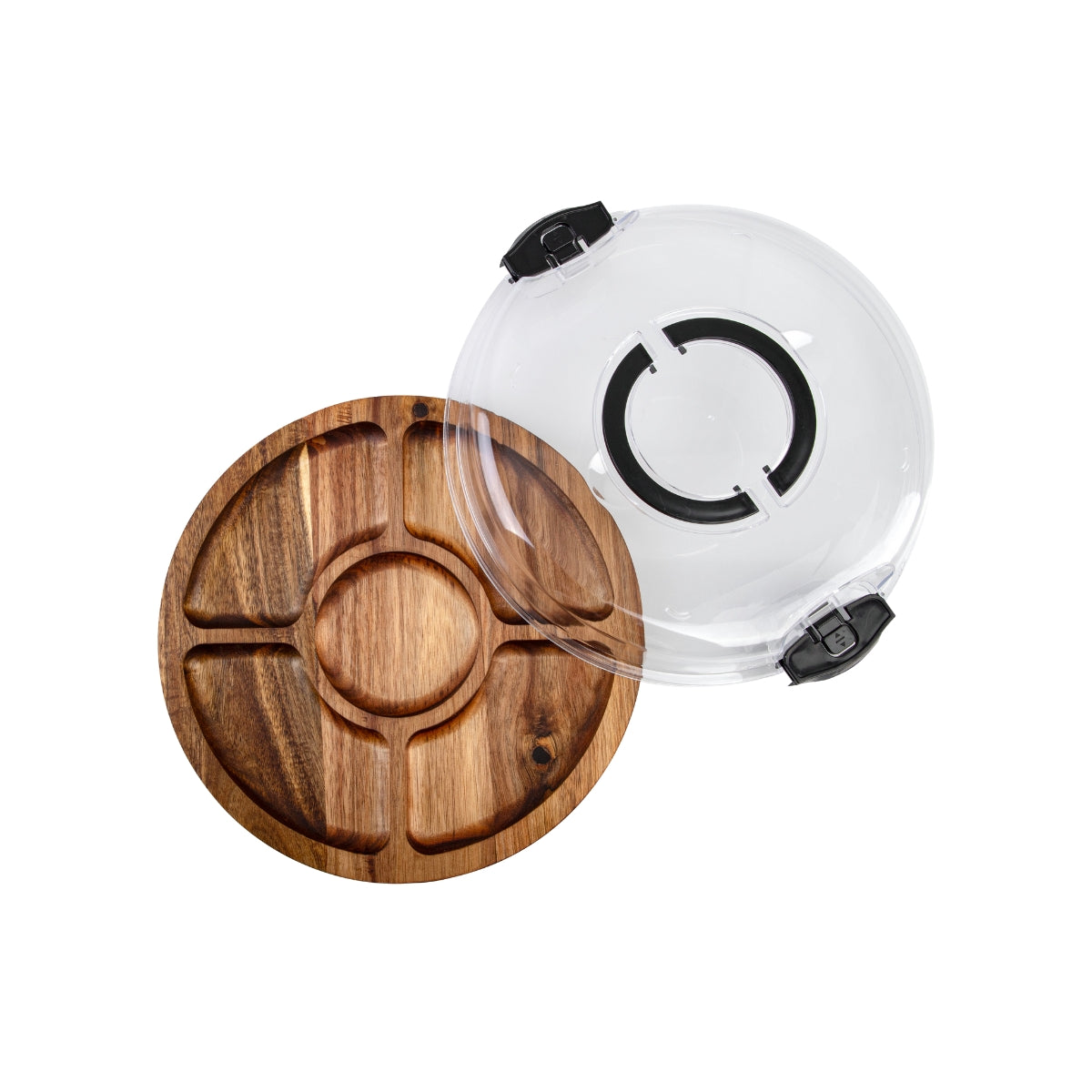 Acacia Wood 5 Compartment Round Grazing Platter With Lid - Image 5