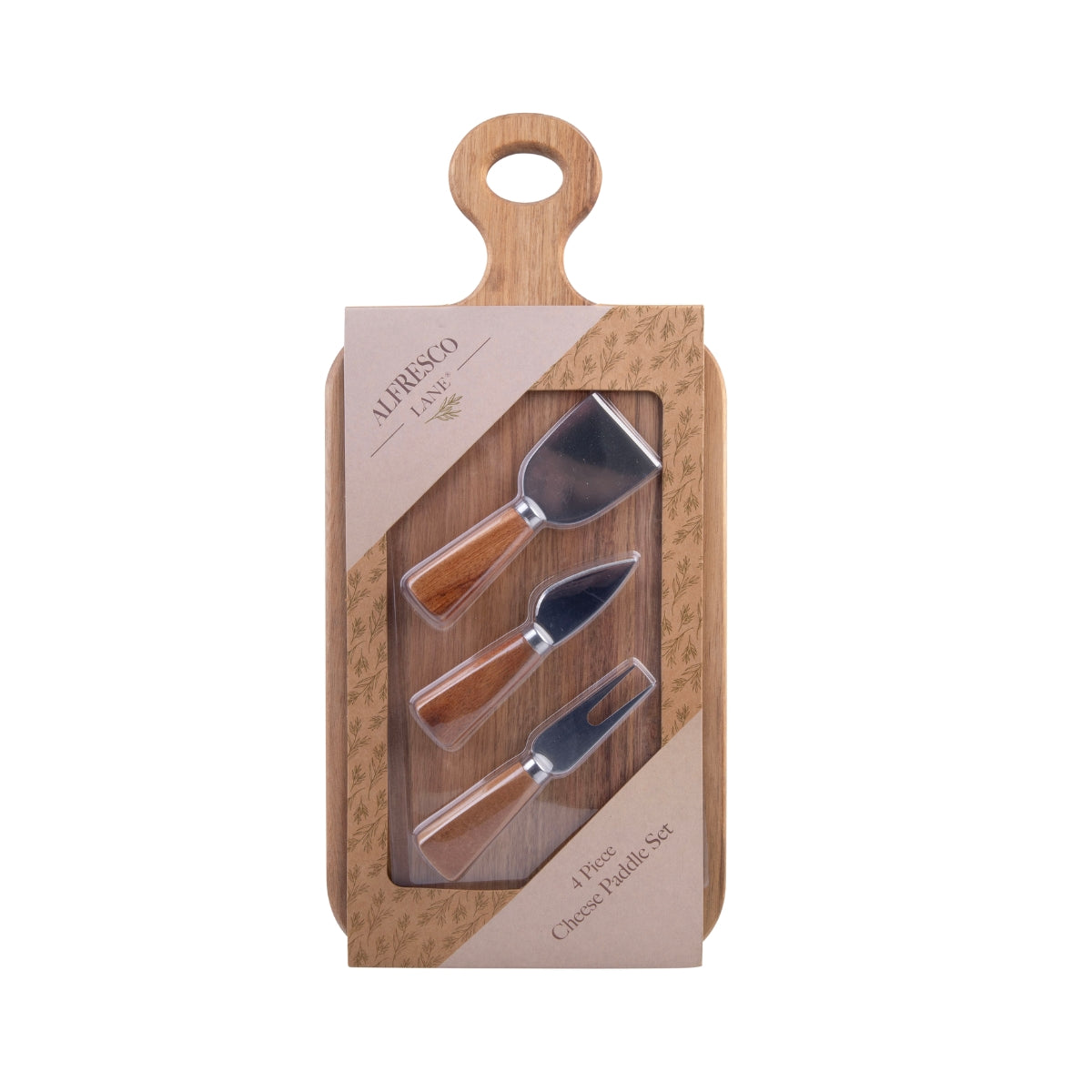 4 Pce Oblong Acacia Wood Cheese Paddle With Knives - 43 x 20cm - Image 2